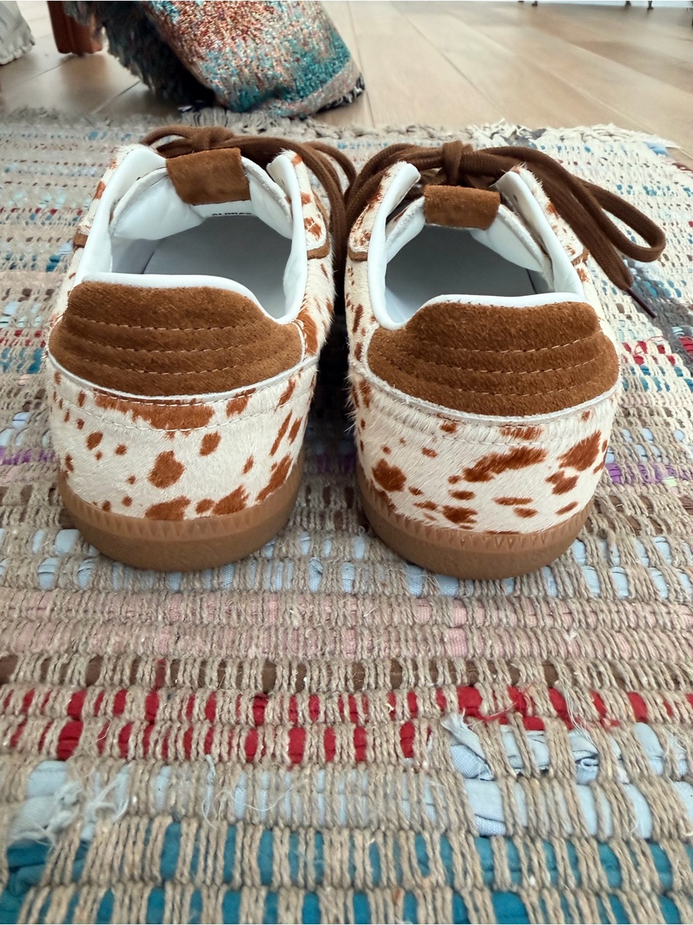 ALOHAS Cow Print Leather & Suede Sneakers in White and Brown - Picture 3 of 7